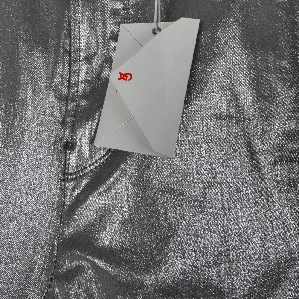 Good American Good Waist Skinny Jeans Metallic‎ Silver Coated GW18ST Womens 6/28